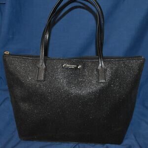 Kate Spade Tote Sparkle Glitter Black Bag 10" Zipper Purse